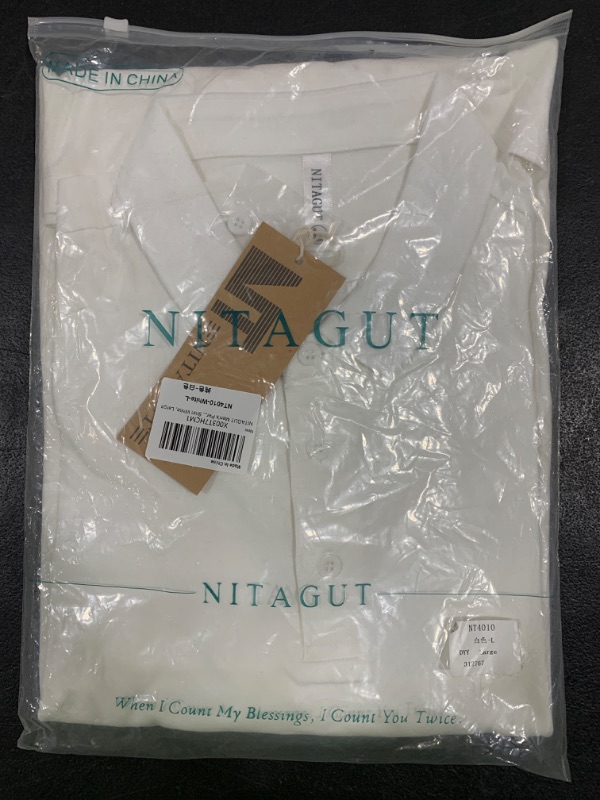 Photo 2 of [Size L] NITAGUT Men's Performance Polo Shirts - Short Sleeve Summer Casual Shirts Pique Golf Shirt White, Large