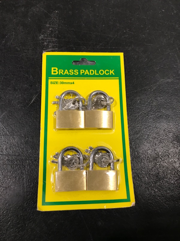 Photo 2 of Faburo 4pcs Solid Brass Padlock with Key, Small Pad Lock with Key, Padlocks with 12 Same Key, Storage Lock Shackle for Locker Outdoor Indoor Use