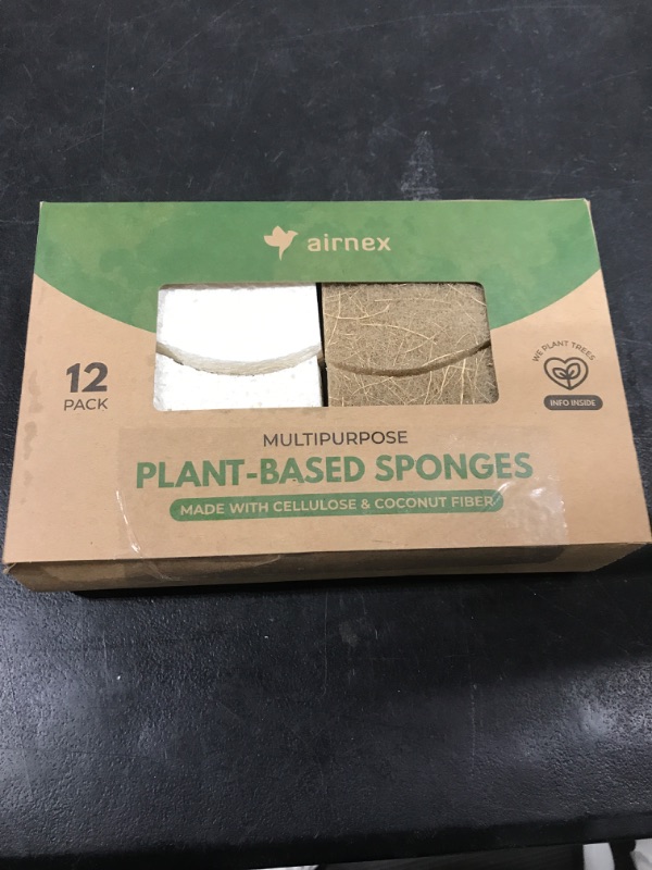 Photo 1 of AIRNEX Natural Kitchen Sponges Pack of 12 - Cellulose and Coconut Husk Dishwashing Sponges - Odor Free Non Scratch Walnut Scrubber Sponges - Eco Friendly Quick Drying Scrub Sponges for Washing Dishes