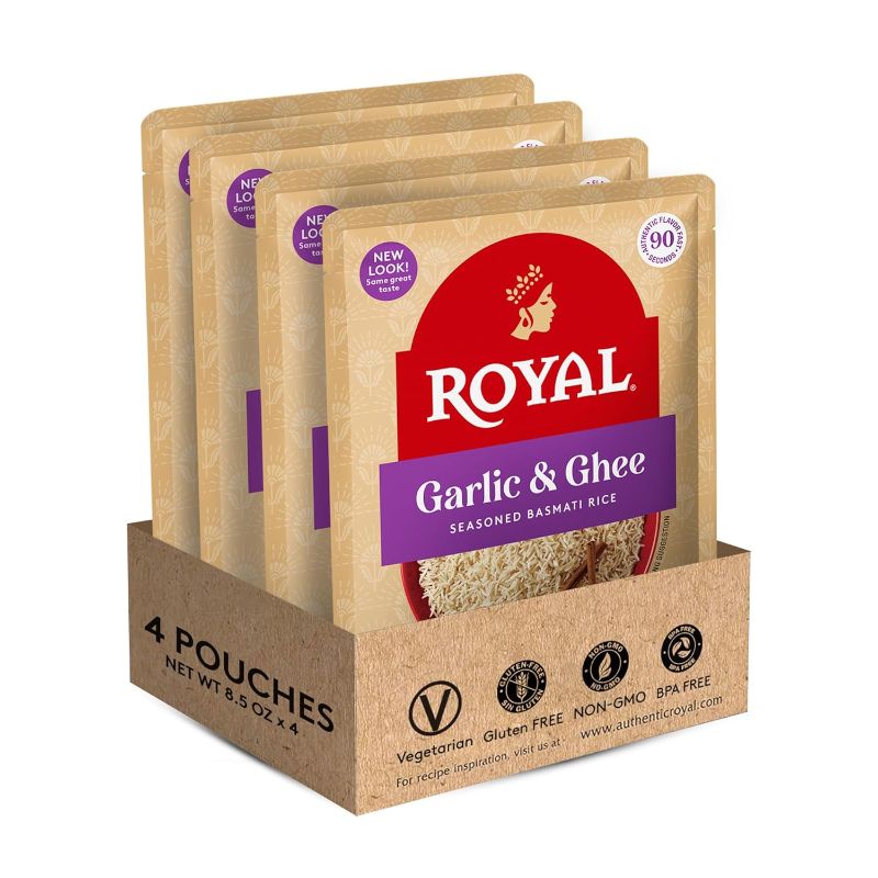 Photo 1 of  Royal - Ready To Heat Rice - Authentic Garlic & Ghee, 4 Count BEST BY 10 DEC 2024