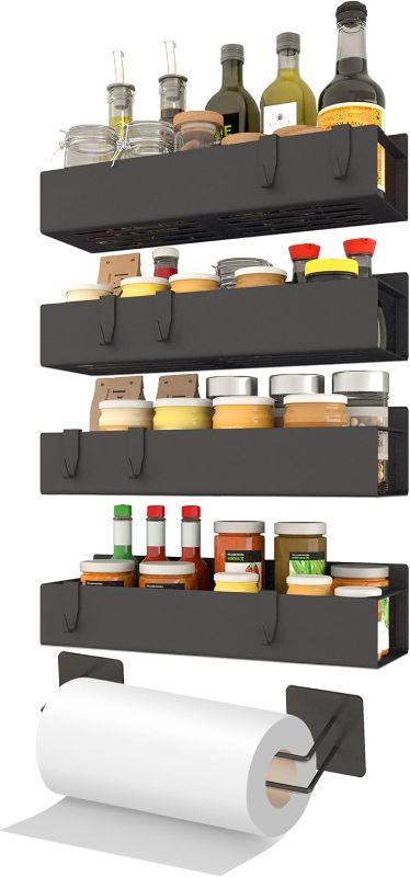 Photo 1 of 5 Pack Magnetic Spice Rack, Magnetic Spice Rack Organizer, Refrigerator Magnetic Spice Rack for Refrigerator and Microwave Oven, Magnetic Paper Towel Holder & Magnetic Hooks Combo
