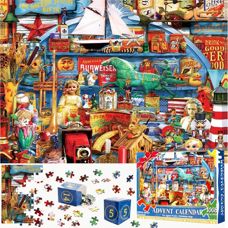 Photo 1 of Advent Calendar Jigsaw Puzzle- 1008 Pieces Christmas Vacation Advent Countdown with 24 Days of Jigsaw Puzzle, 2024 Count Down to Christmas Fidget Advent Calendar for Kids, Adults, Parents 