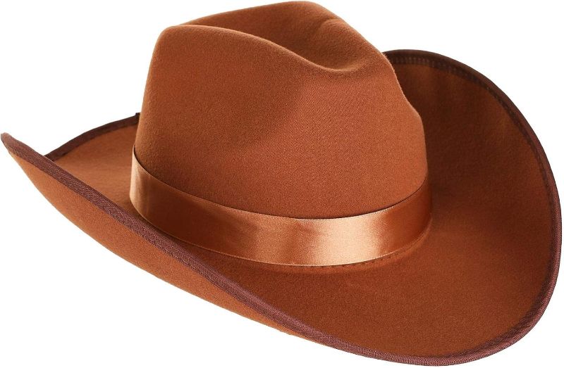 Photo 1 of elope Brown Western Outlaw Cowboy Hat - Faux Suede with Ribbon Band, One Size, Brushed Surface Standard
