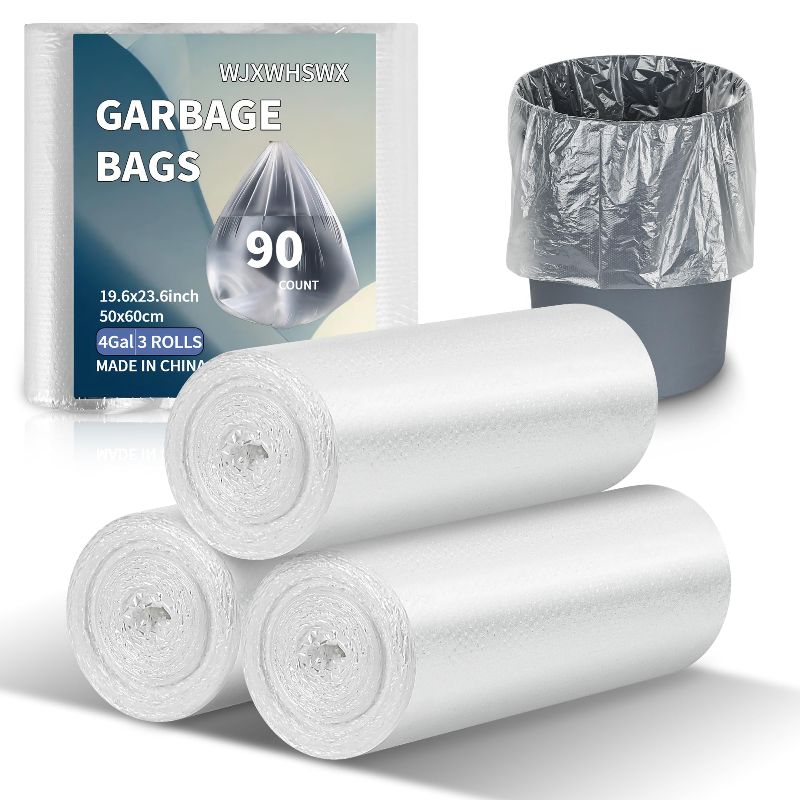 Photo 1 of 2 PACK, 19.6"X23.6" Small Trash Bags 4 Gallon - 90 Count 4 Gallon Trash Bag, Bathroom Trash Bags Small Garbage Bags For Bathroom Trash Can, Unscented White 4 Gal Small Trash Can Linners