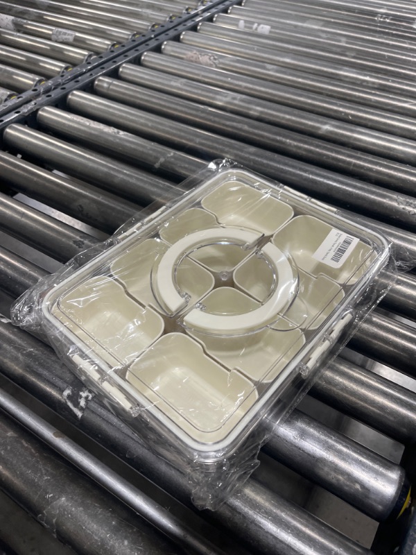 Photo 1 of Divided Serving Tray Snack Platter Container with Lid & Handle, 8 Compartments Portable Food Fresh-Keeping Storage Box Vegetable Organizer for Refrigerator Perfect for Party & Picnic