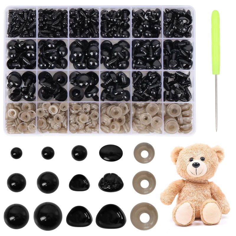 Photo 1 of 2 PACK, QUEFE 672pcs Safety Eyes and Noses with Washers, Black Doll Eyes for Crochet Animals, Amigurumi, Puppet, Stuffed Animal and Teddy Bear