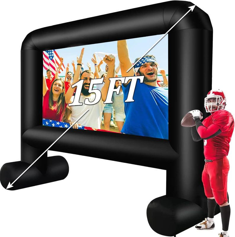 Photo 1 of Inflatable Projector Screen Outdoor, 15FT Blow up Movie Screen Support Front & Rear Projection for Backyard Outdoor Movie Night Barbecue Pool Party with Blower and Carry Bag 