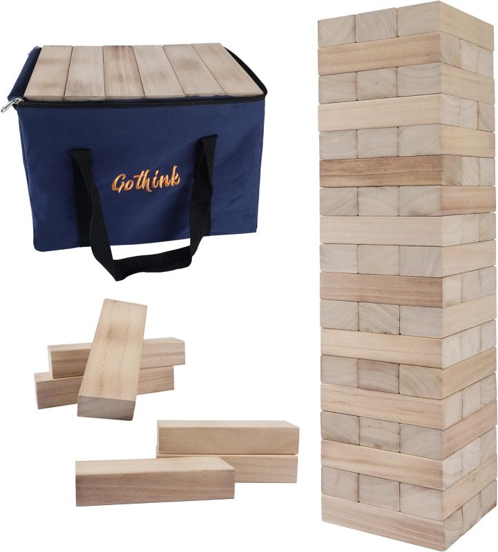 Photo 1 of  GOTHINK Giant Tumble Tower Game, Large Tumbling Tower Stack to Over 4 FT 54pcs Wooden Jumbo Blocks for Outside Yard Games with Carry Case Timber Stacking Game Night Toy Gift for Kids Adults Family 