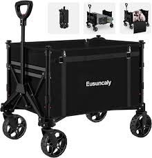 Photo 1 of  Collapsible Wagon Cart with Wheels Foldable Wagon Folding Outdoor Utility Wagon Grocery Wagon for Camping Shopping Sports Gardeing Fishing (Black) 