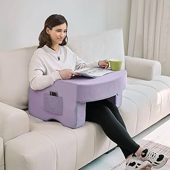 Photo 1 of PURPLE Reading Pillow for Bed, Gaming Pillow for Lap, Petite Adults, Teens Arm Rest Pillow, Memory Foam Lap Desk Pillow for Reading, Working, Playing, Crocheting in Bed Couch, STOCK PHOTO FOR REFERENCE ONLY