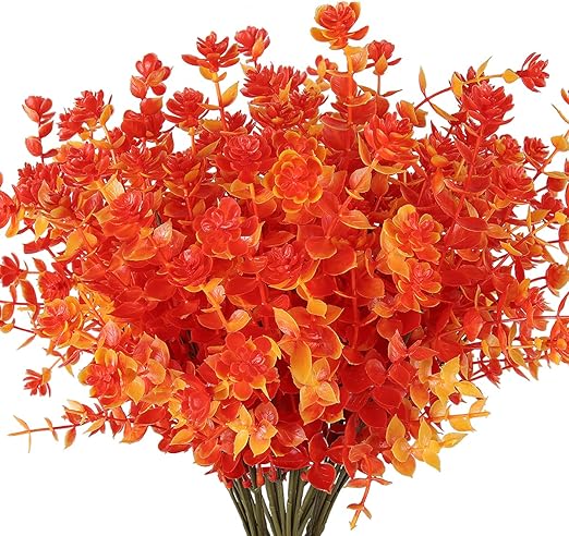 Photo 1 of 10 Bundles Artificial Fall Flowers No Fade Faux Autumn Plants, Fake Indoor Outdoor Greenery for Thanksgiving Christmas Wedding Party Home Garden Fireplace Décor (Golden)