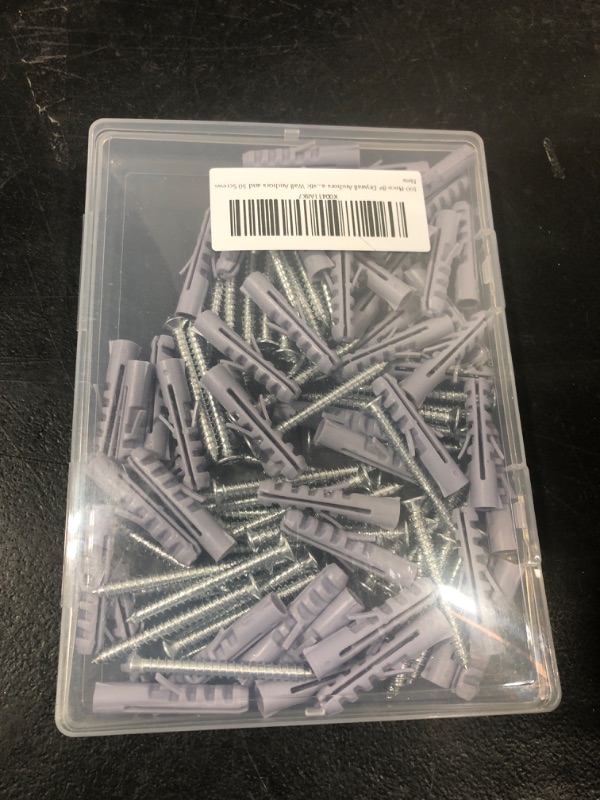 Photo 2 of 100-Piece 8# Drywall Anchors and Screws Set - Screws and Anchors for Drywall - Includes 50 Plastic Wall Anchors and 50 Screws for Simple Setup