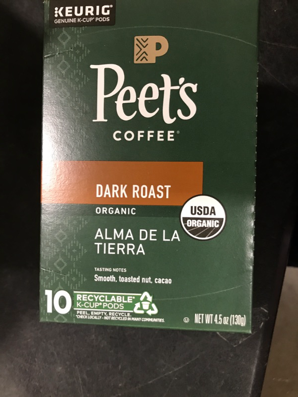 Photo 2 of Peets Coffee, Organic Alma de la Tierra- Dark Roast Coffee - 10 K-Cup Pods for Keurig Brewers, USDA Organic  (EXP SEP 2025)