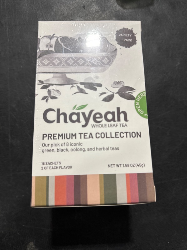 Photo 2 of CHAYEAH, Premium Tea Collection (16 Pyramid Tea Sachets, 8 Assorted Flavors), Green, Black, Oolong, Pu’erh & Herbal Tea Sampler Variety Pack, Caffeinated and Non-Caffeinated, Whole Leaf Tea Bag