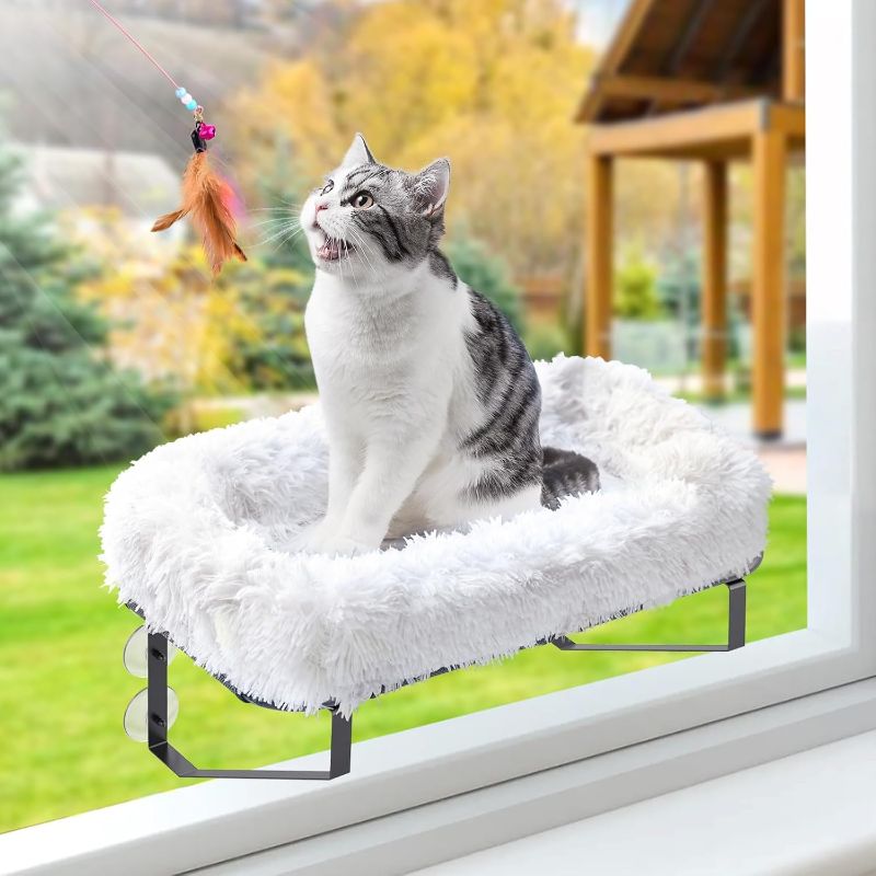 Photo 1 of Cat Window Perch, Large Cats Window Hammock Bed Metal Shelf Perch Seat with Thermal Blankets & 6 Strong Suction Cups as Cat Wall Furniture Tree Accessories for Inside Sunbathing Napping Overlooking
