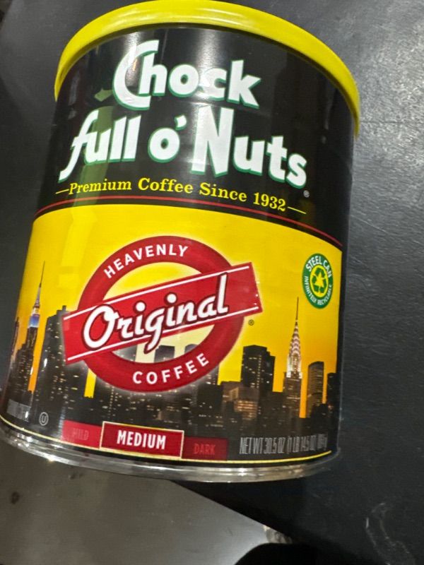 Photo 2 of Chock Full o’Nuts Original Roast, Medium Roast Ground Coffee – Gourmet Coffee Beans – Smooth, Full-Bodied and Rich Coffee (30.5 Oz. Can)exp 2026