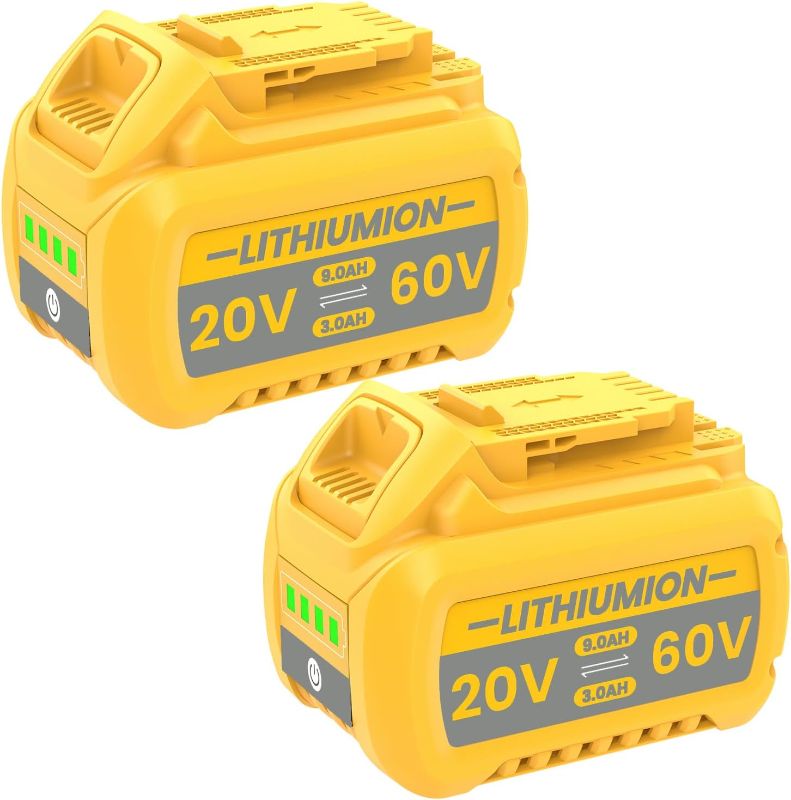 Photo 1 of 2Pack 9.0Ah Replacement for Dewalt 20V 60V Flexvolt Battery Compatible with DCB609 DCB606 DCB612 DCB200 DCB201 DCB203 DCB204 DCB206 DCB207 DCB209
