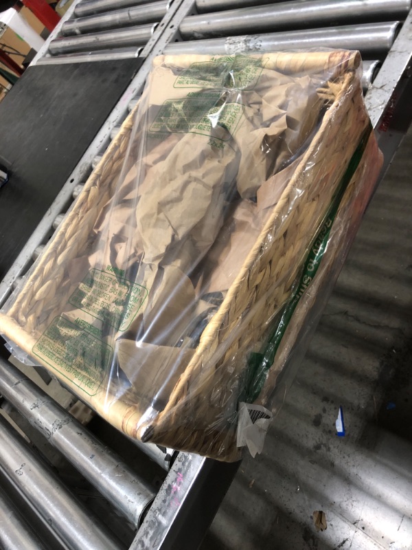 Photo 1 of VATIMA Extra Large Wicker Basket Rectangular with Wooden Handles for Shelves, Water Hyacinth Basket Storage, Natural Baskets for Organizing, Wicker Baskets for Storage 16.7"x12.4"x7"