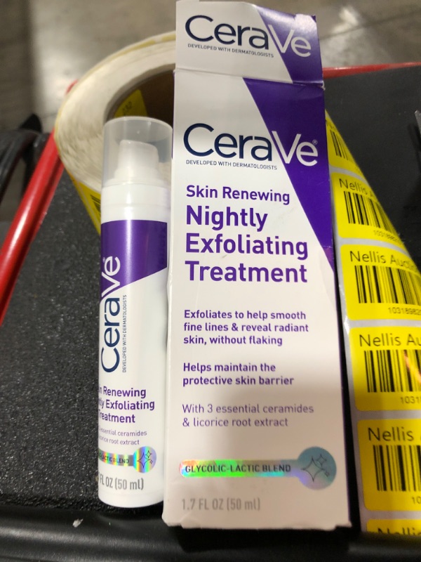 Photo 2 of CeraVe Skin Renewing Nightly Exfoliating Treatment | Anti Aging Face Serum with Glycolic Acid, Lactic Acid, and Ceramides| Dark Spot Corrector for Face | 1.7 Oz