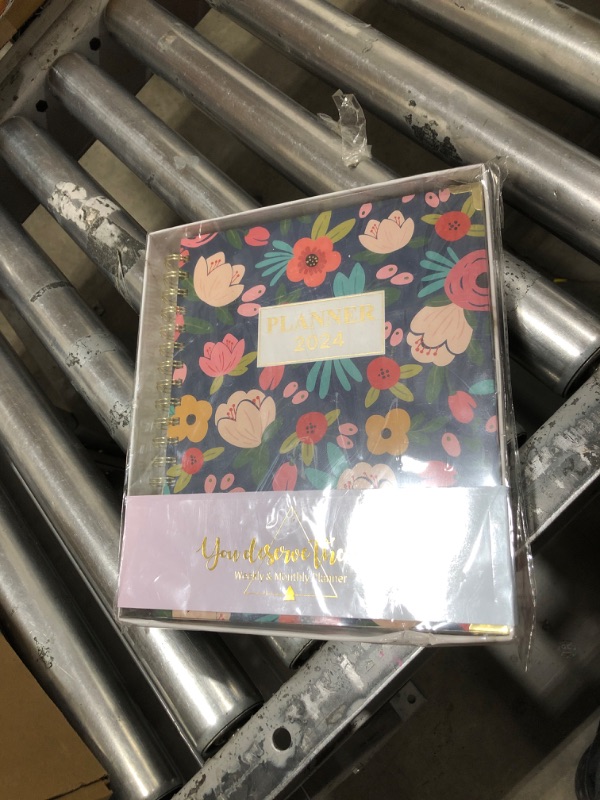 Photo 1 of 2024 Planner - Large Planner 2024, Weekly & Monthly with Tabs, 8" x 10", January 2024 - December 2024, Hardcover with Back Pocket + Twin-Wire Binding + 15 Notes Pages + Inner Pocket - Navy Floral