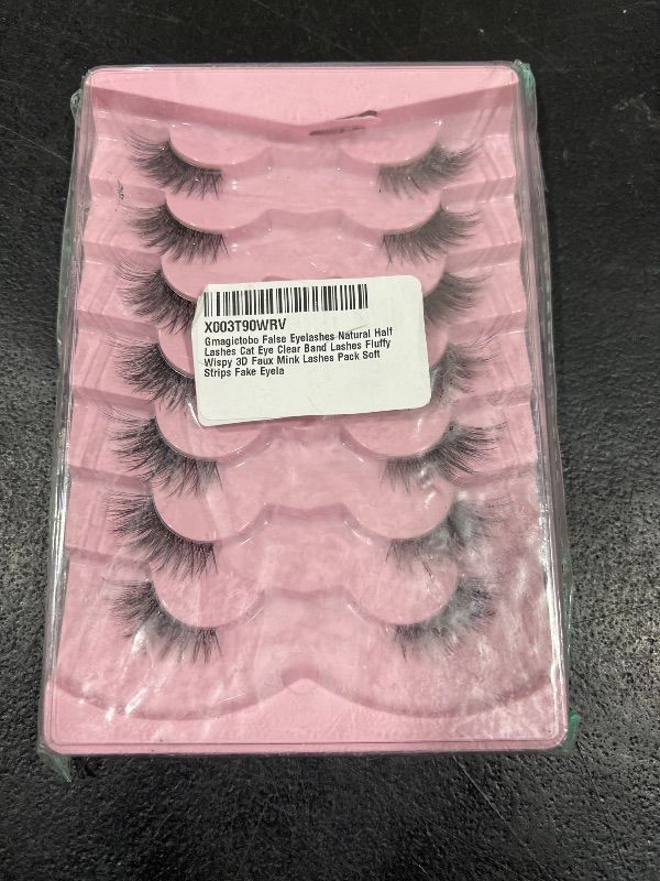 Photo 2 of Gmagictobo False Eyelashes Natural Half Lashes Cat Eye Clear Band Lashes Fluffy Wispy 3D Faux Mink Lashes Pack Soft Strips Fake Eyelashes 7 Pairs