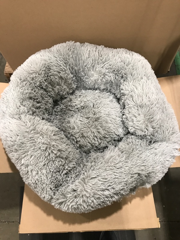 Photo 2 of Bedsure Calming Dog Bed for Medium Dogs - Donut Washable Medium Pet Bed, 30 inches Anti-Slip Round Fluffy Plush Faux Fur Cat Bed, Fits up to 45 lbs Pets, Pale Grey