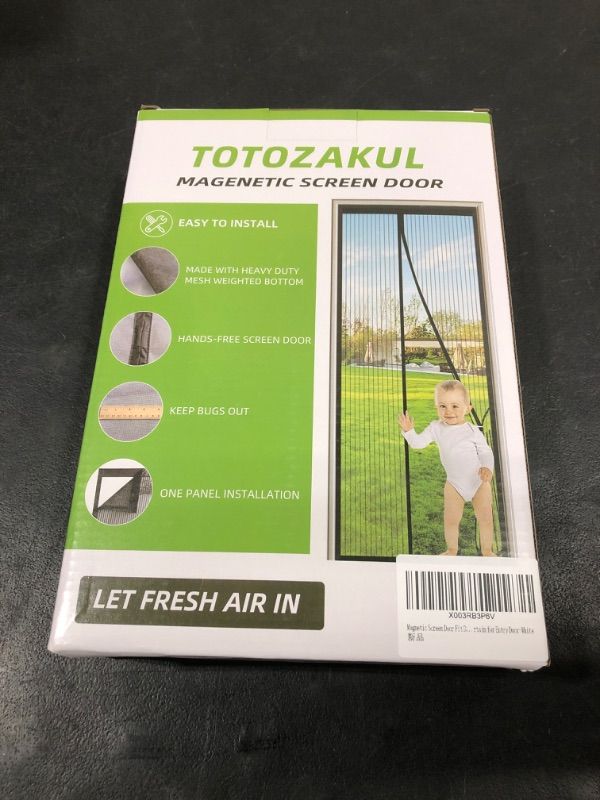 Photo 2 of Magnetic Screen Door Fit Door Size 36×80 inch, Screen Itself Size:38"x81", Hands Free Self Sealing, Full Frame Magic Tape Mesh Screen Door with Magnets Heavy-Duty Mesh Curtain for Entry Door-White