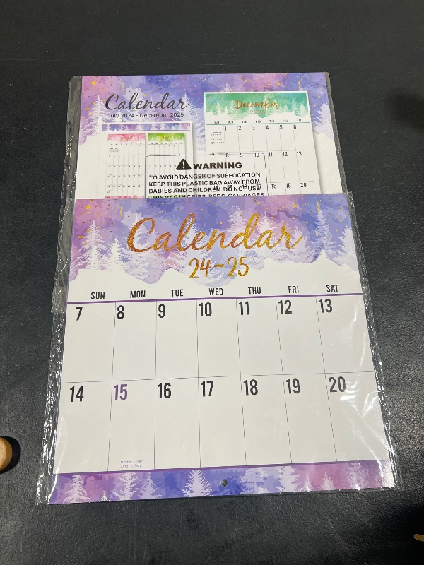 Photo 2 of 2 PACK  OF 2025 Wall Calendar - Monthly Wall Calendar 2025, January 2025 - December 2025, 11.8" x 24"(Open), Hanging Hook, Blocks and Holidays