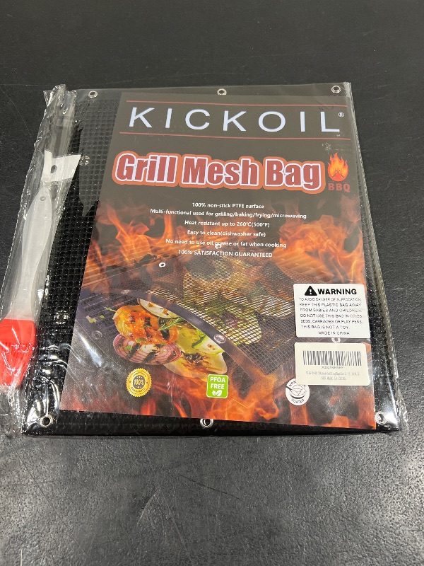 Photo 2 of BBQ Mesh Grilling Bags Set 2 Grill Accessories BBQ Tools Reusable Non-Stick Grill Bag for Charcoal Gas Electric Smokers Grillers Camper Heat Resistant Barbecue Bag Vegetables Grilling Pouches Large