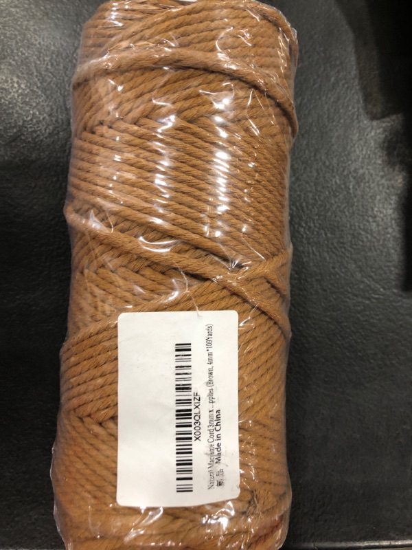 Photo 2 of Natural Macrame Cord 3mm x 109yards Colored Macrame Cord 2mm/3mm/4mm/5mm/6mm Macrame Cotton Cord, Twisted Macrame Yarn, Soft Craft Cord Macrame Rope Macrame Supplies (Brown, 5mm*109 Yards)