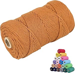 Photo 1 of Natural Macrame Cord 3mm x 109yards Colored Macrame Cord 2mm/3mm/4mm/5mm/6mm Macrame Cotton Cord, Twisted Macrame Yarn, Soft Craft Cord Macrame Rope Macrame Supplies (Brown, 5mm*109 Yards)