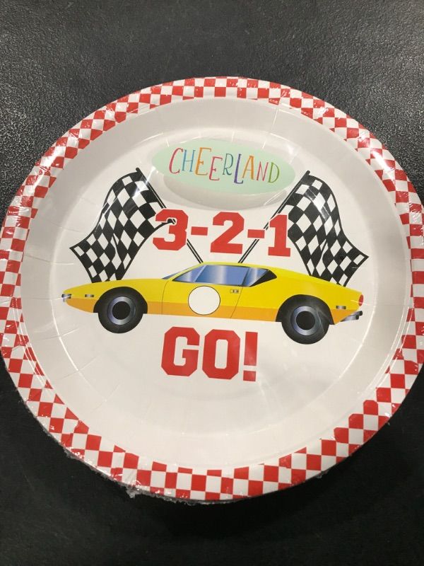 Photo 2 of Cheerland Racing Themed Disposable Party Paper Plates for Race Car Kids Birthday Celebration Party Tableware Supplies and Decorations