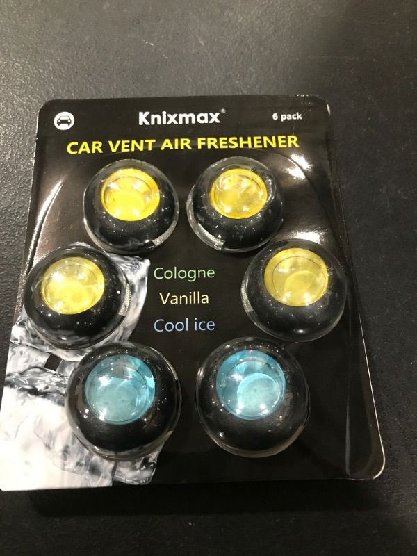 Photo 2 of Knixmax Car Air Freshener Vent Clip Long Lasting Odor Eliminator for New Car, 6 Packs, 3.5ml Each, 3 Scents - Cologne, Vanilla, Cool Ice