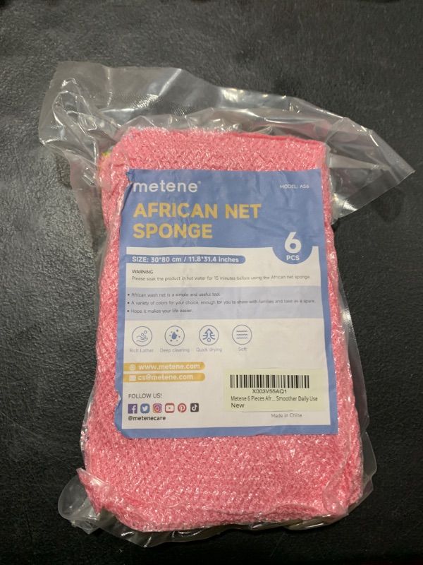 Photo 1 of Metene 6 Pieces African Exfoliating Net, Colorful African Net Cloth, Long African Net Sponge Body Scrubber for Use in Shower, Bath Shower Wash Cloth for Skin Smoother Daily Use (Pink,Yellow)
