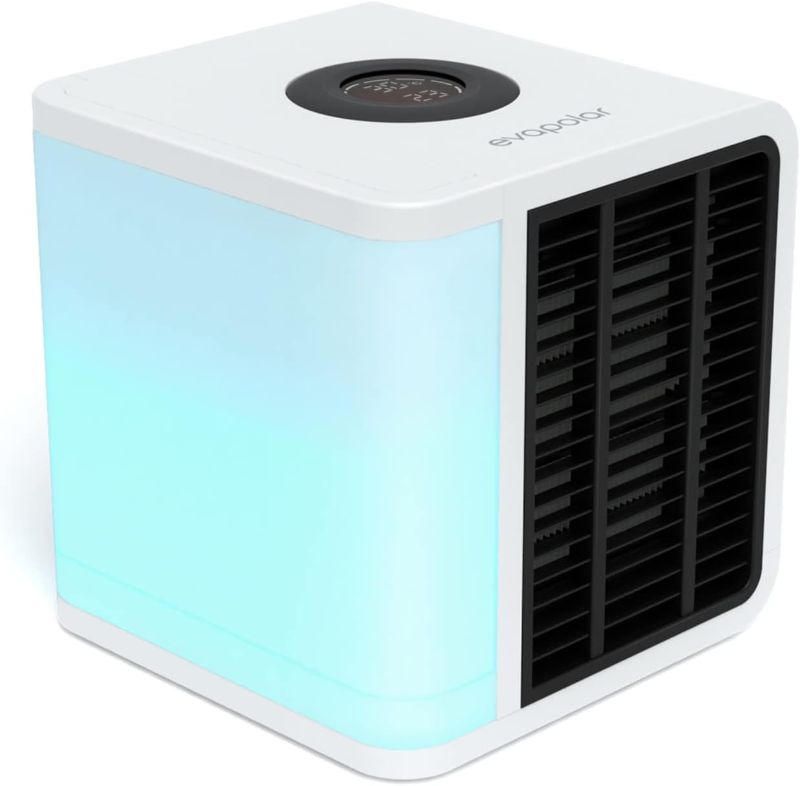 Photo 1 of stock photo for reference - Cooling Fan for Desk and Car - Portable Evaporative Air Cooler for Camping - Small Ice Fan for Tent - Personal Air Conditioners Evalight, White
