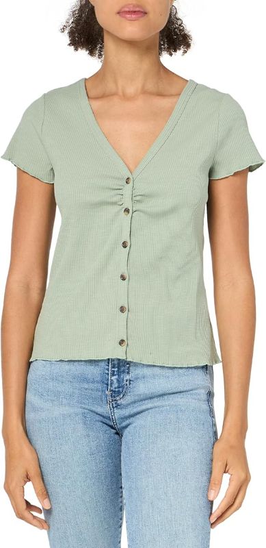 Photo 1 of  Women's Maris Rib Knit Button Front V-Neck Top