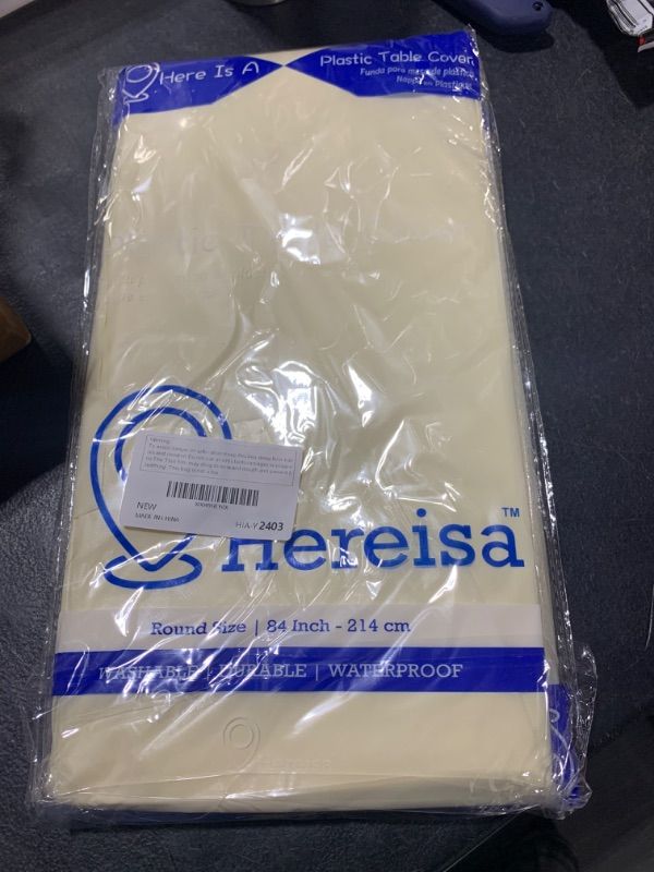 Photo 2 of Hereisa Brand Round Ivory Plastic 84" Disposable Tablecloth (3 Pack), Party & Event Decorative Cover