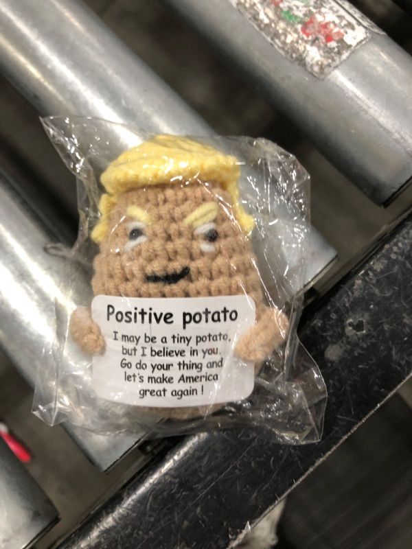 Photo 2 of Trumpf Positive Potato Trumpf 2024 Potato Doll Adorable Handmade Knitted Doll: AMGA-Inspired Decor Piece 3 inch Mini Funny Wool Potato Toy with Positive Card, Gift Idea for Decoration and Festival