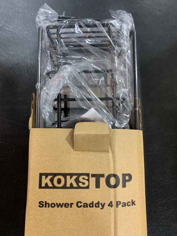 Photo 2 of KOKSTOP Shower Caddy Organizer: 4 Pack Adhesive Wall Mounted Hanging Shelf with 12 Hooks for Shower Storage Accessories Toothbrush Holder Soap Baskets Shower Racks for Inside Shower - Black