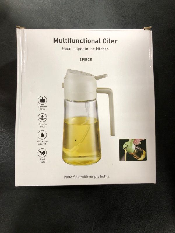 Photo 1 of 16oz Glass Oil Sprayer for Cooking, Refillable Oil Dispenser Bottle for Kitchen, Ideal for Olive Oil, Vinegar, and More, 2-in-1 Oil Sprayer and Pourer with Leak-Proof Design - White & Black