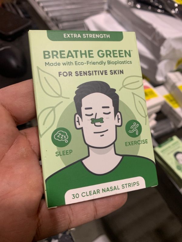 Photo 2 of Breathe Green Nasal Strips | 30 Count | Drug-Free, Extra Strength, Sensitive Skin | Nasal Congestion Relief for Colds & Allergies, Sleep Right, Breathe Easy (30)
