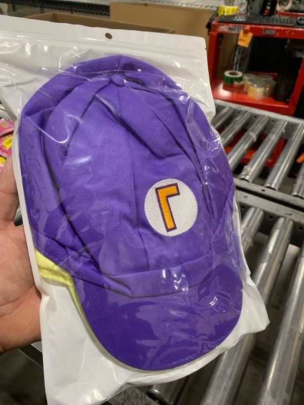 Photo 2 of Super Bros Hat Halloween Cosplay Costume Newsboy Hat for Kids Adults Party Favors 21.3-22.1Inch Purple and Yellow