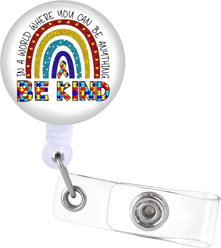 Photo 1 of Badge Reels Retractable Holder Autism ID Clip - Autism Awareness Nurse Name Tag Card Badge Boho Rainbow Be Kind Puzzle Nursing Doctor Teacher Student Medical Work Office Alligator Clip ZJK259
