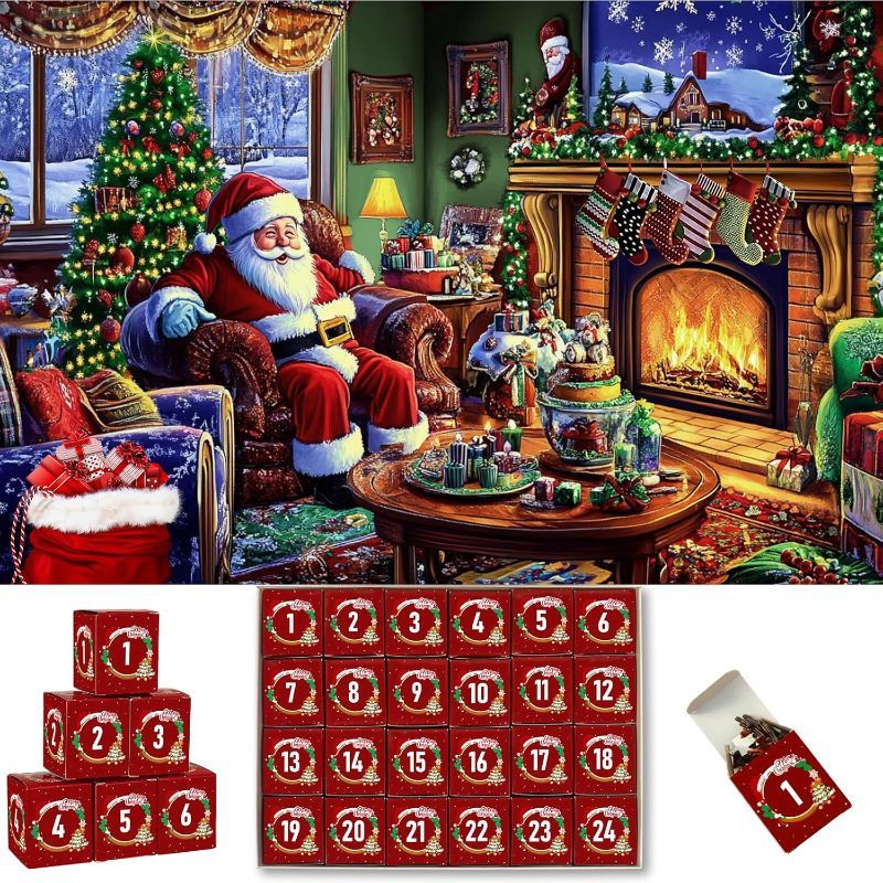 Photo 1 of Jigsaw Puzzle Advent Calendar 2024 Adults Kids, 1008 Pieces Christmas Countdown Calendar 24 Days Jigsaw Puzzles, Santa Christmas Tree House Holiday Puzzles for Adults Kids(27.6 in x 19.7 in)