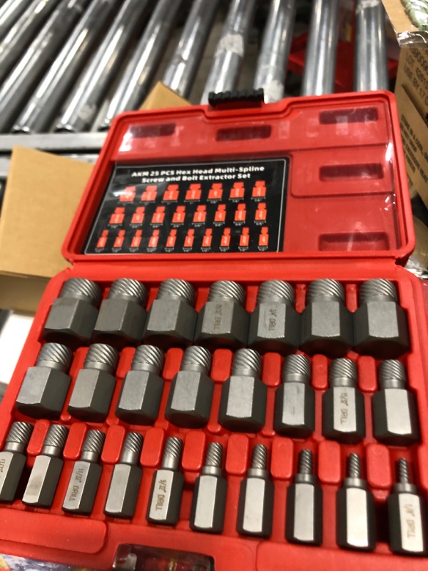 Photo 1 of AKM 25Pcs Screw Extractor Set, Hex Head Multi-Spline Easy Out Bolt Extractor Set, Chrome Molybdenum Alloy Steel Rounded Bolt Remover