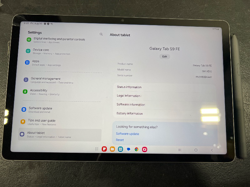 Photo 2 of SERIAL NUMBER   R52X50BXA4Y  Samsung Galaxy Tab S9 FE 10.9” 128GB WiFi Android Tablet, Large Display, Long Battery Life, Powerful Processor, S Pen, 8MP Camera, Lightweight Durable Design, Expandable Storage, US Version,2023,    Gray PEN 