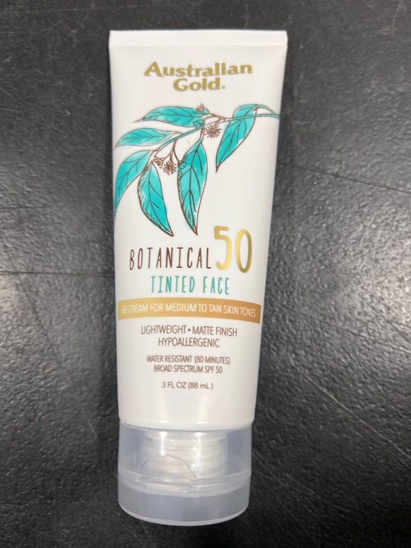 Photo 2 of Australian Gold Botanical SPF 50 Tinted Mineral Sunscreen for Face, Non-Chemical BB Cream, Water-Resistant, Matte Finish, For Sensitive Facial Skin, Medium to Tan Skin Tones, 3 FL Oz Medium-Tan