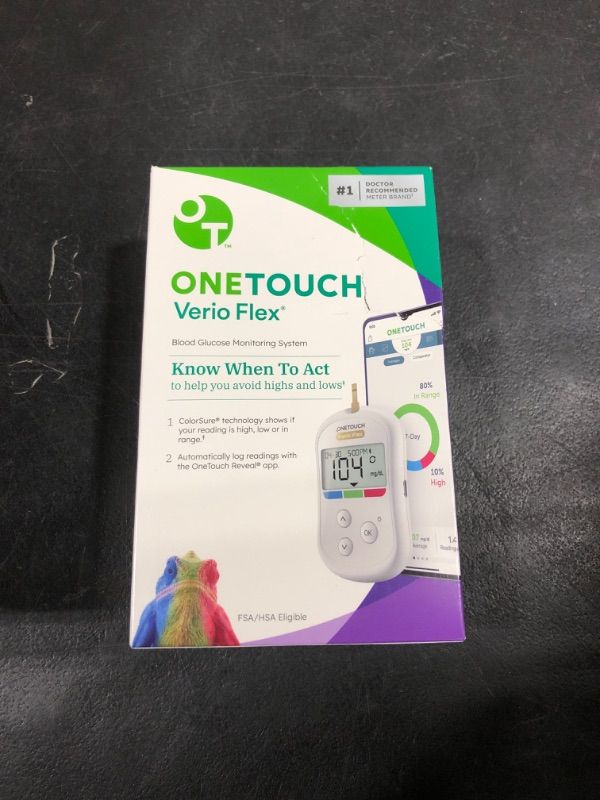 Photo 2 of OneTouch Verio Flex Blood Glucose Meter For Sugar Test Kit | Includes Blood Glucose Monitor, Lancing Device, 10 Sterile Lancets, and Carrying Case