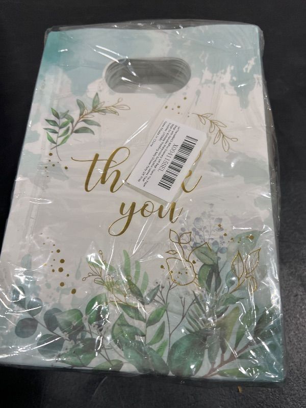 Photo 2 of JarThenaAMCS 60Pcs Greenery Gift Bags Die Cut Thank You Paper Bags with Handles Watercolor Party Bags Eucalyptus Leaves Treat Bags for Birthday Wedding Baby Shower Party Gift Wrap Supplies