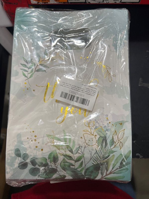 Photo 2 of JarThenaAMCS 60Pcs Greenery Gift Bags Die Cut Thank You Paper Bags with Handles Watercolor Party Bags Eucalyptus Leaves Treat Bags for Birthday Wedding Baby Shower Party Gift Wrap Supplies